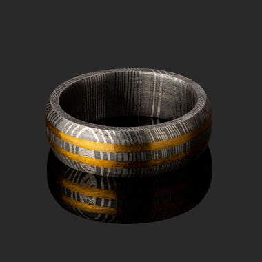 Damascus Steel Ring With Double Stripe