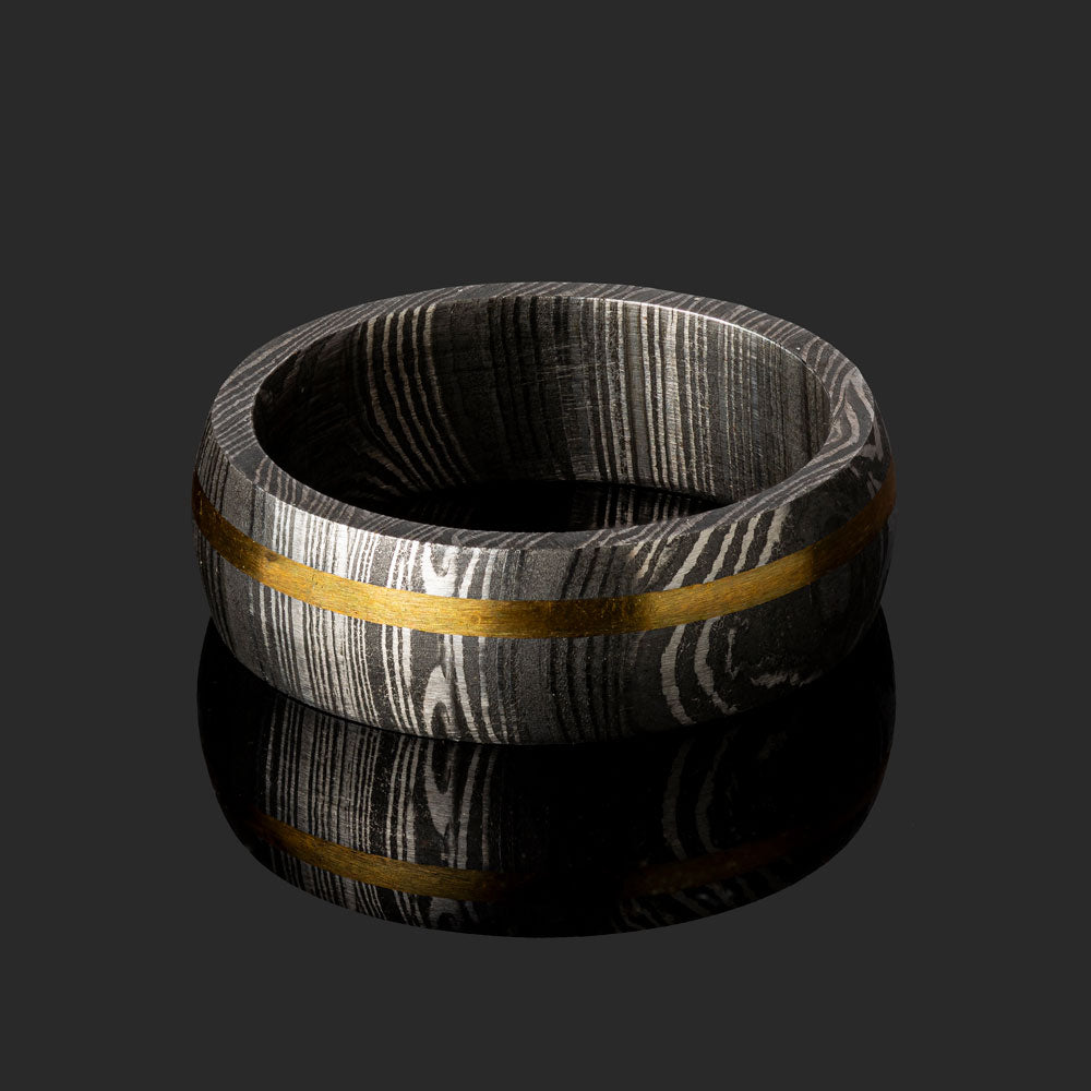 Damascus Steel Ring with Single Stripe